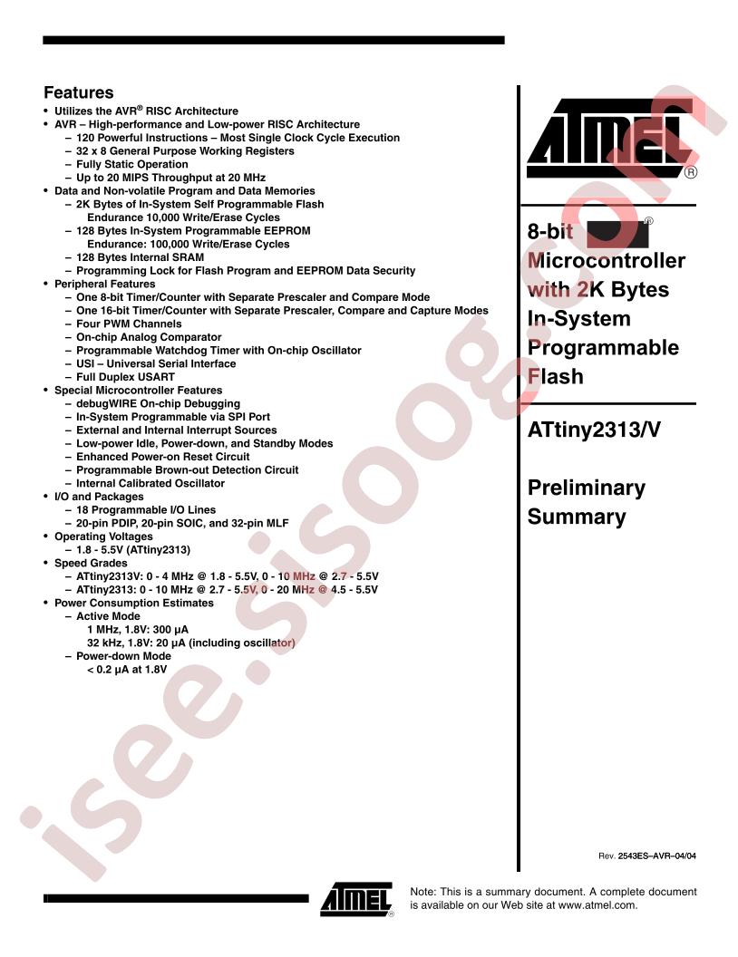 ATtiny2313(V) DatasheetSummary