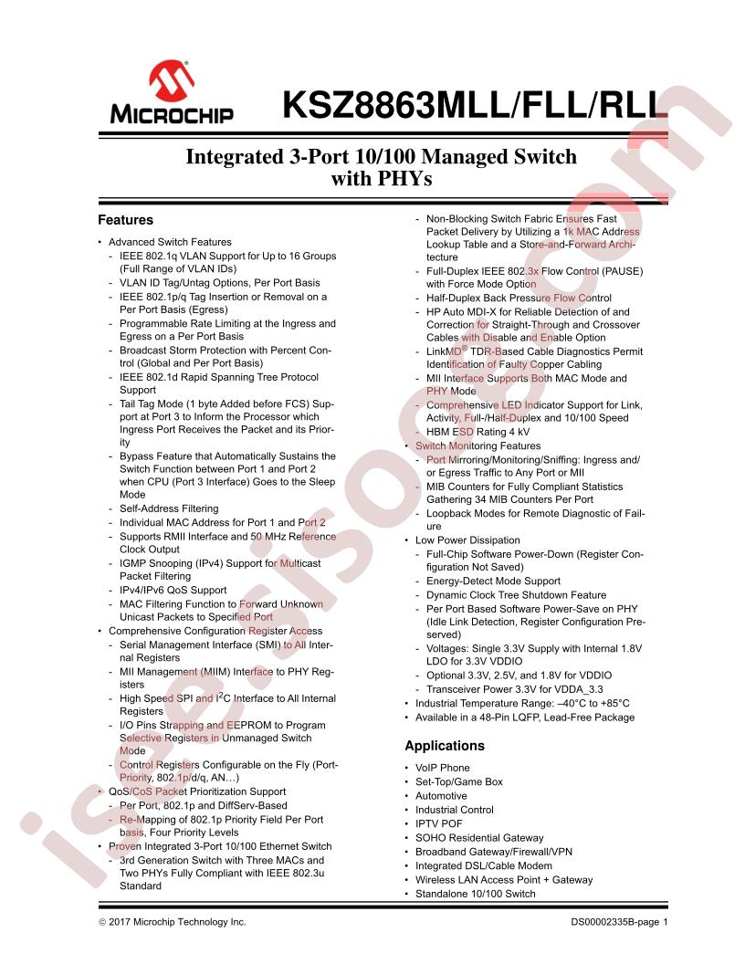 KSZ8863xLL Datasheet