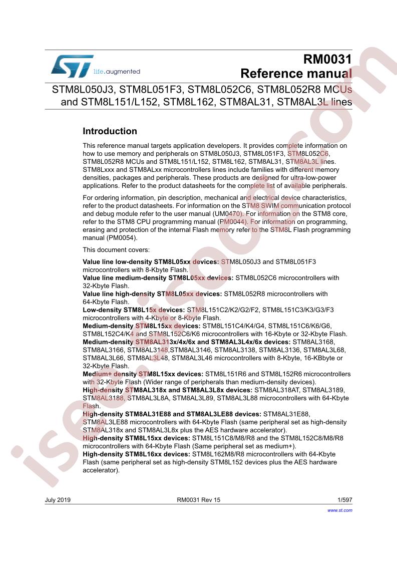 STM8L05x, 15x, 162, AL31, AL3L Reference Manual