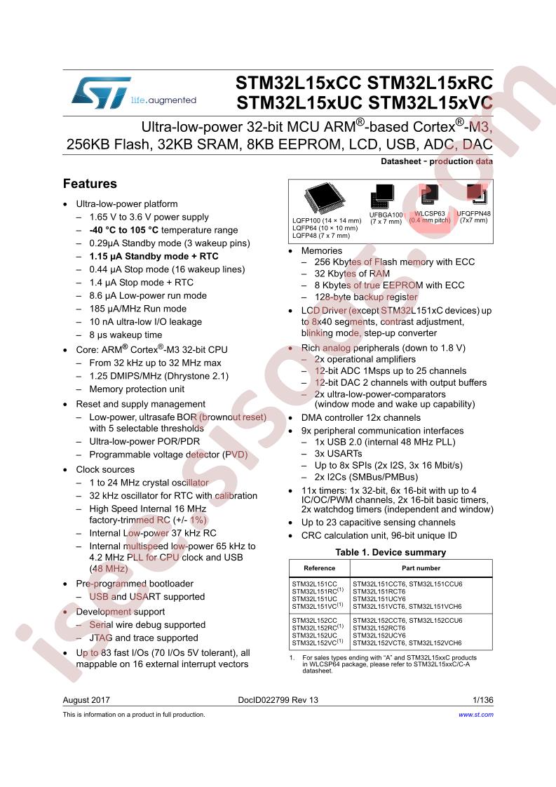 STM32L151xC,152xC Datasheet