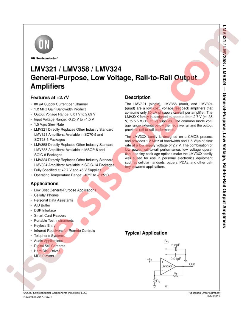 LMV321, LMV358, LMV324 General Purpose