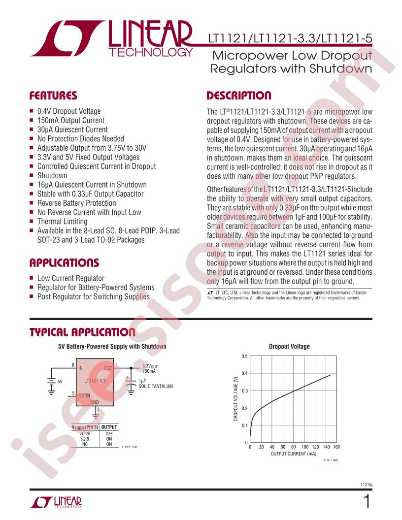 LT1121(-3.3, -5) Datasheet