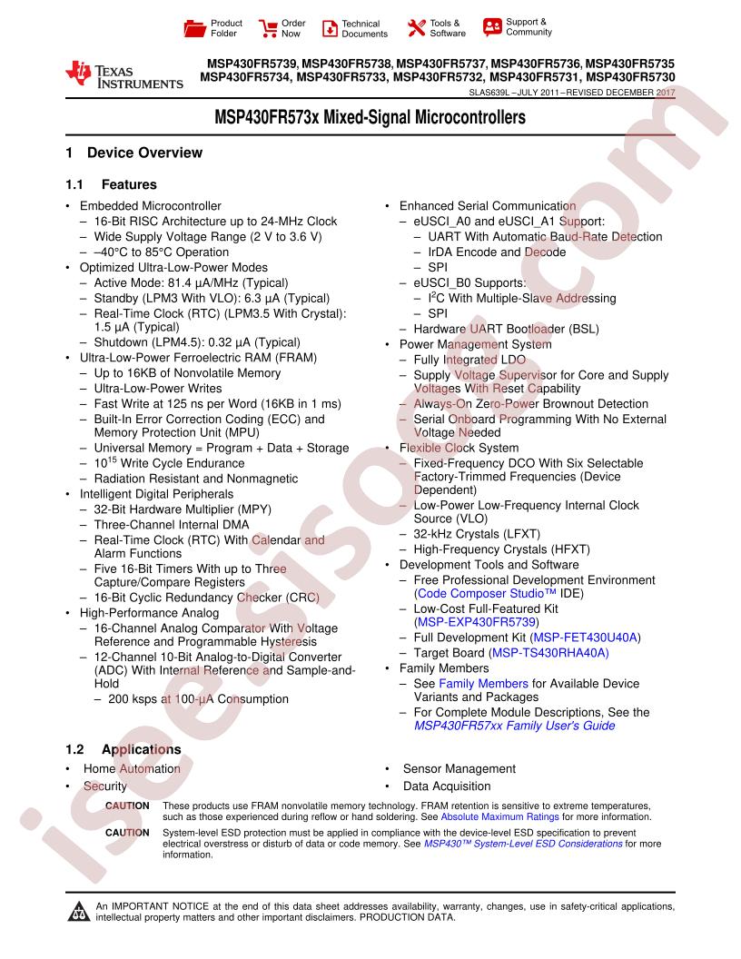 MSP430FR573x,572x Datasheet