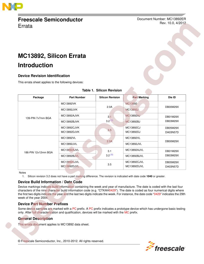 MC13892 Errata