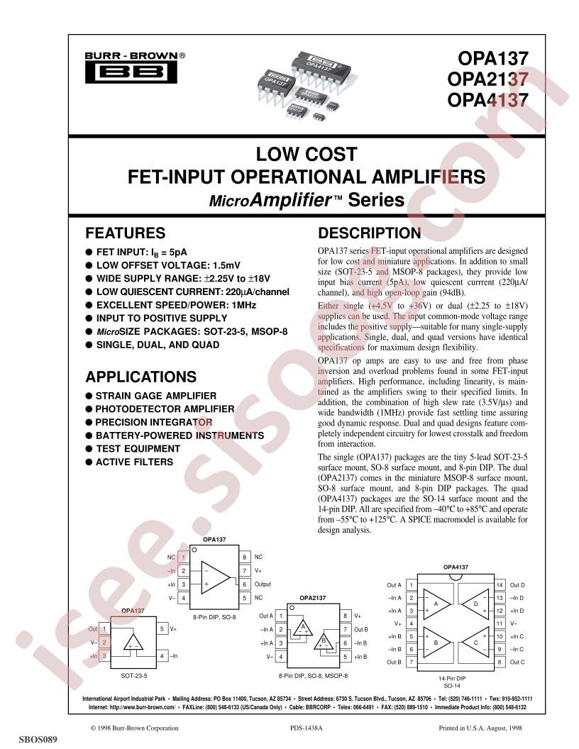 OPA137, 2137, 4137 Datasheet