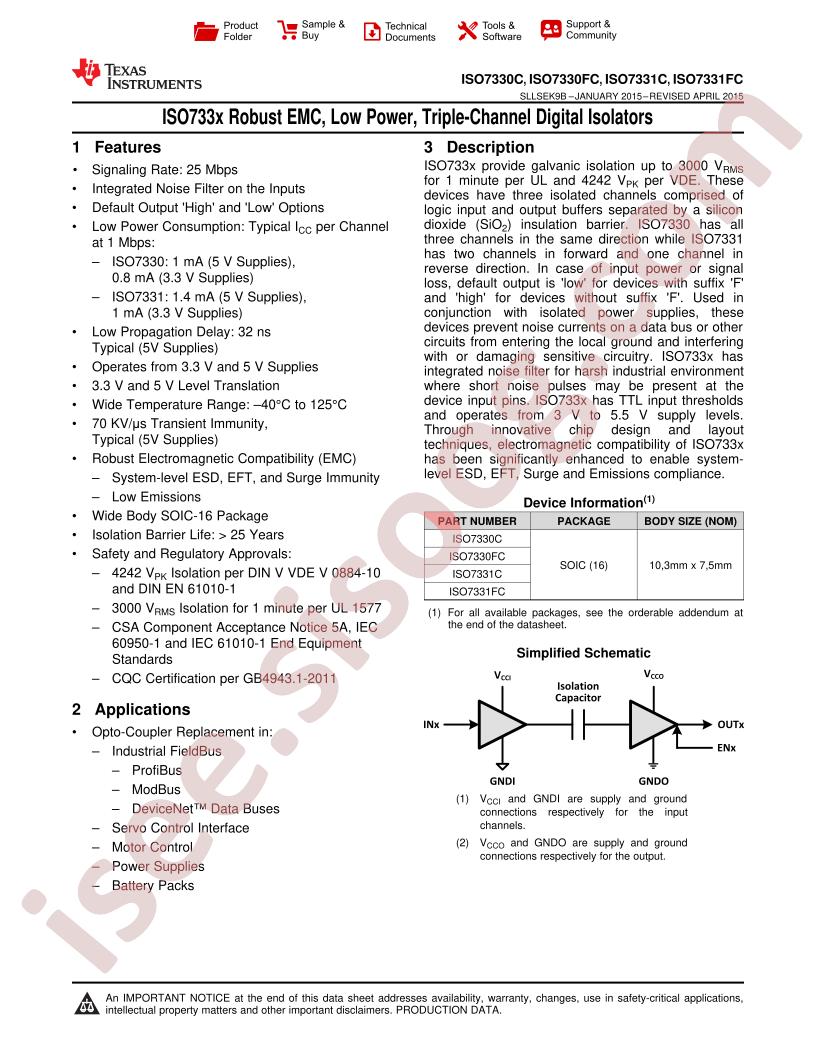 ISO7330(F)C, ISO7331(F)C