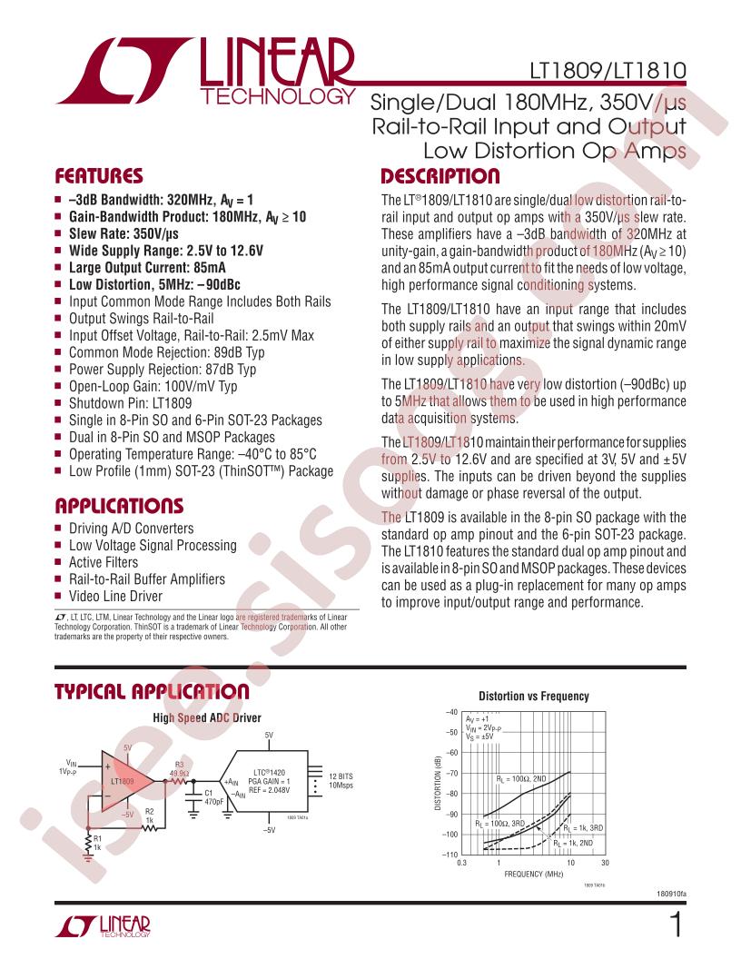 LT1809, LT1810 Datasheet