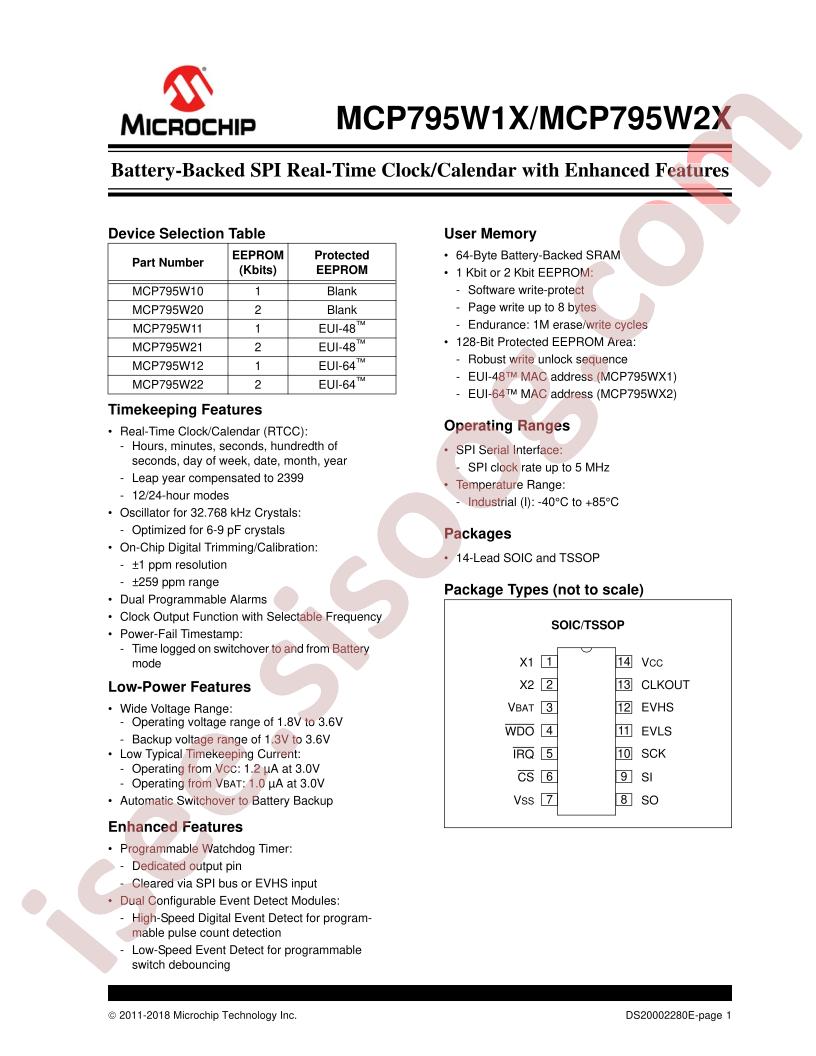 MCP795W1X/W2X Datasheet