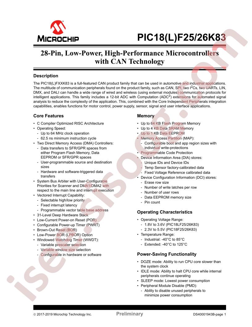 PIC18(L)F25,26K83 Datasheet