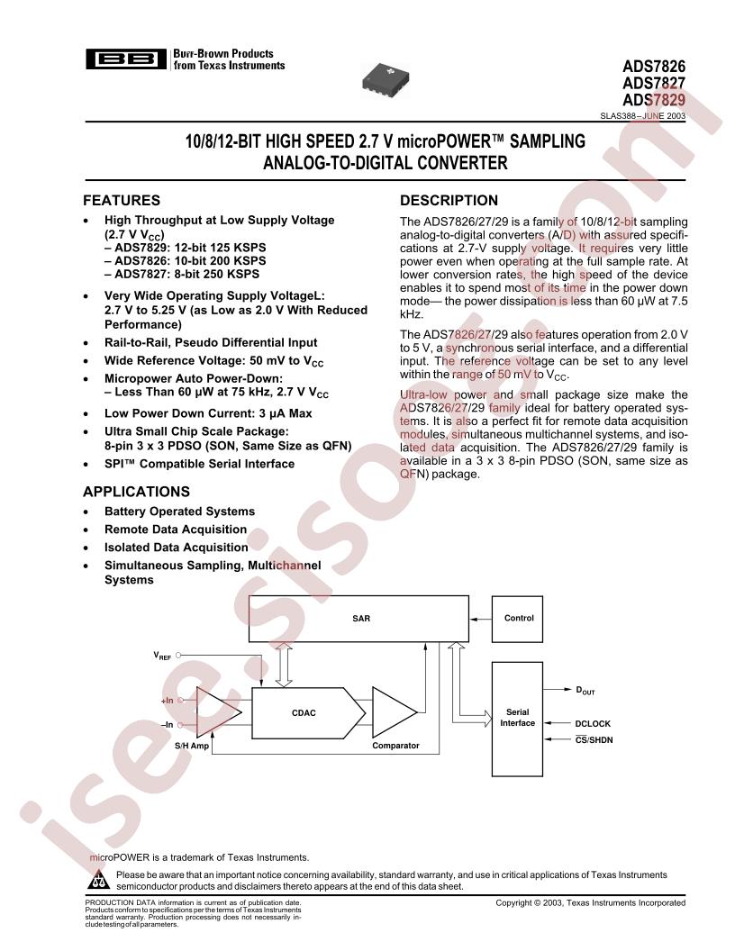 ADS7826, 27, 29 Datasheet