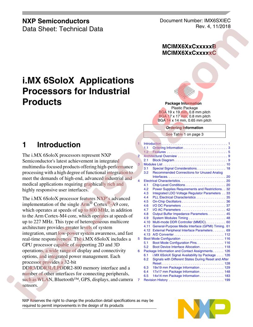 i.MX 6SoloX Industrial, Series Datasheet