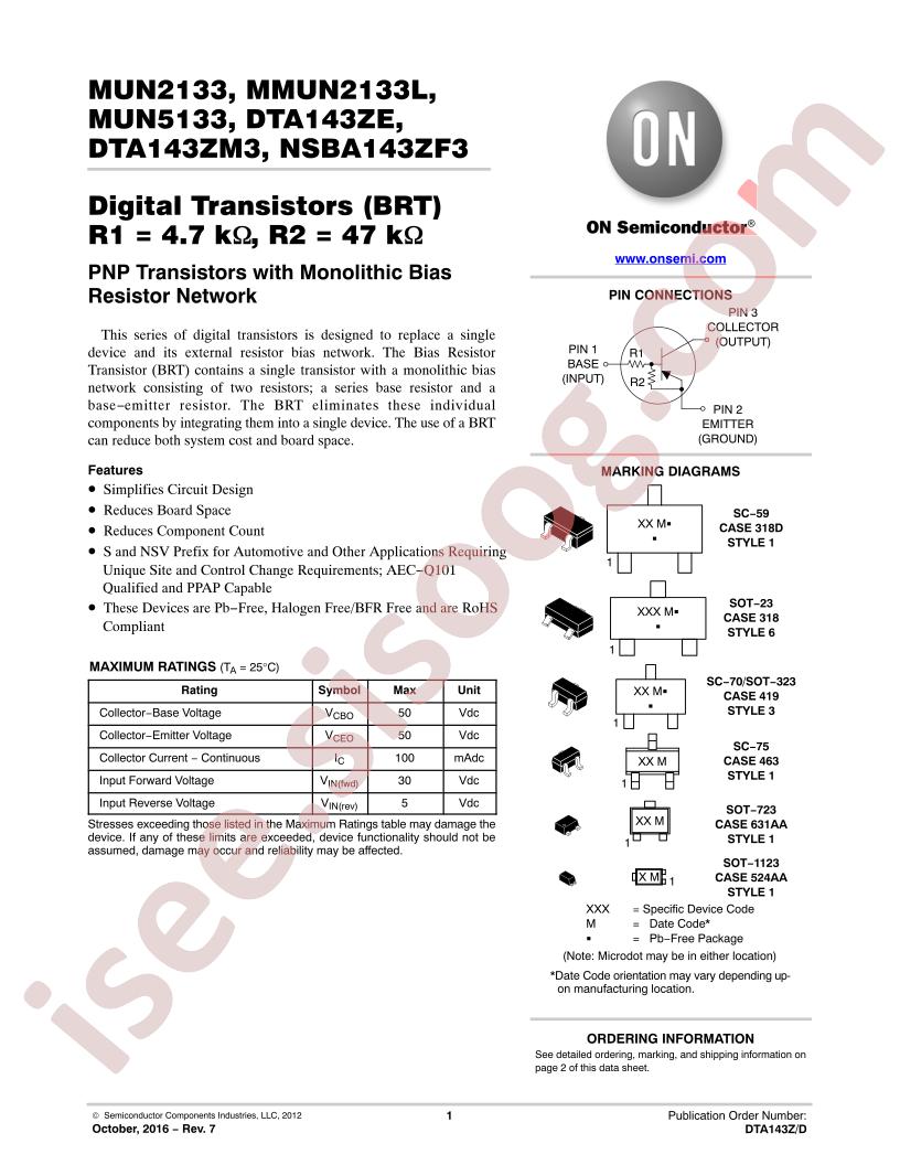 MUNx133, MMUN2133L, DTA143Zxx, NSBA143ZF3