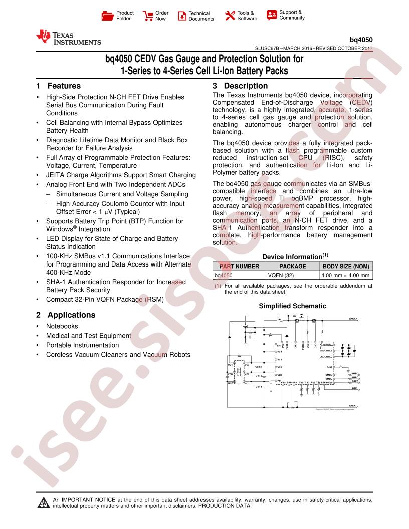 BQ4050 Datasheet