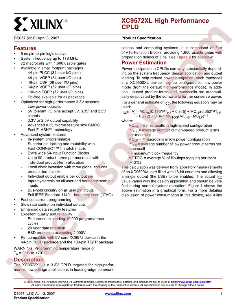 XC9572XL Datasheet