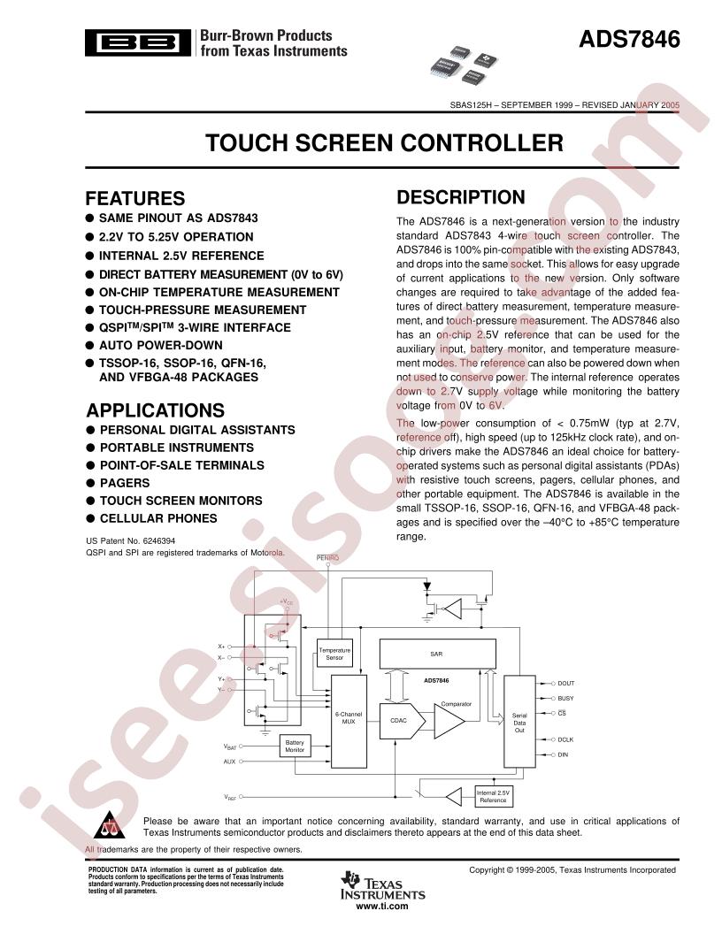 ADS7846 Datasheet