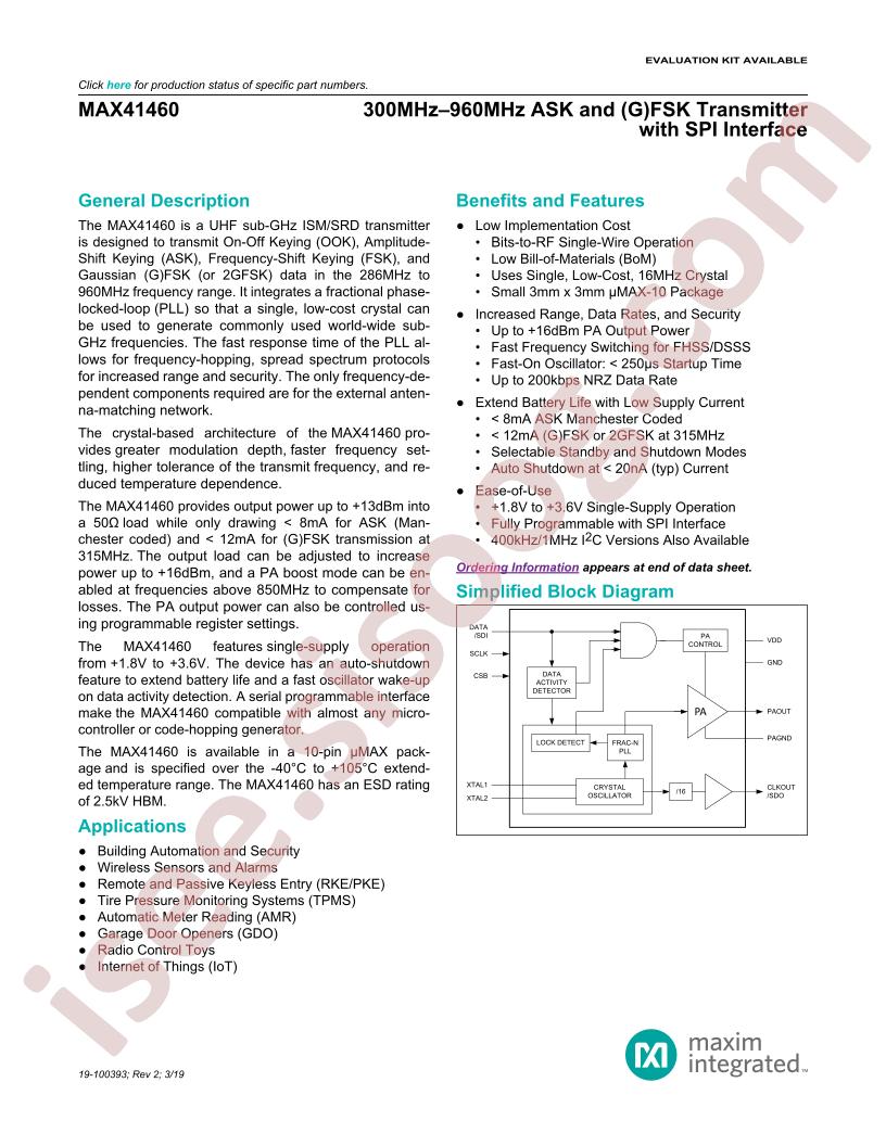 MAX41460 Datasheet