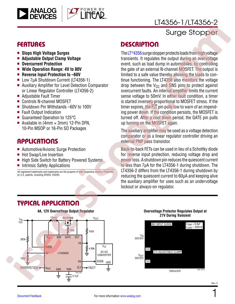 LT4356-1,-2 Datasheet