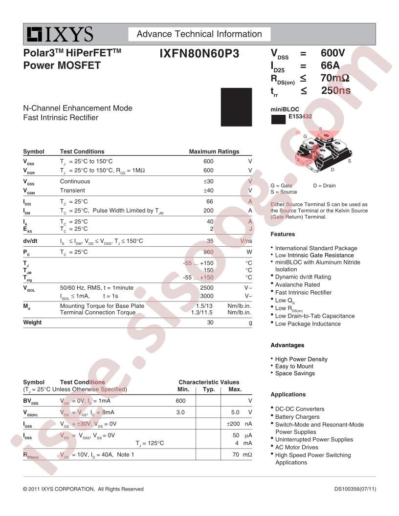 IXFN80N60P3