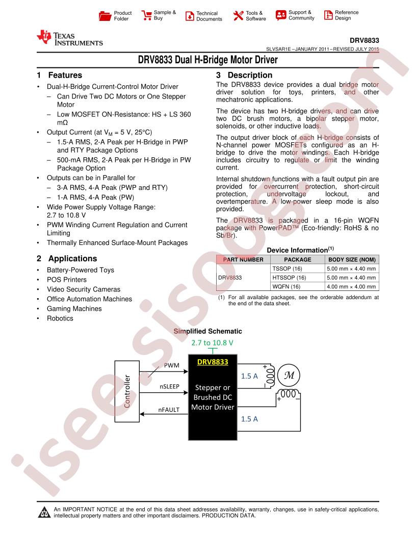 DRV8833 Datasheet