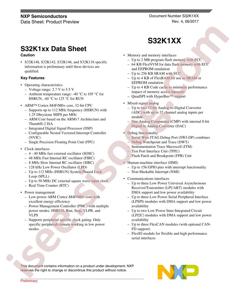 S32K1xx Datasheet