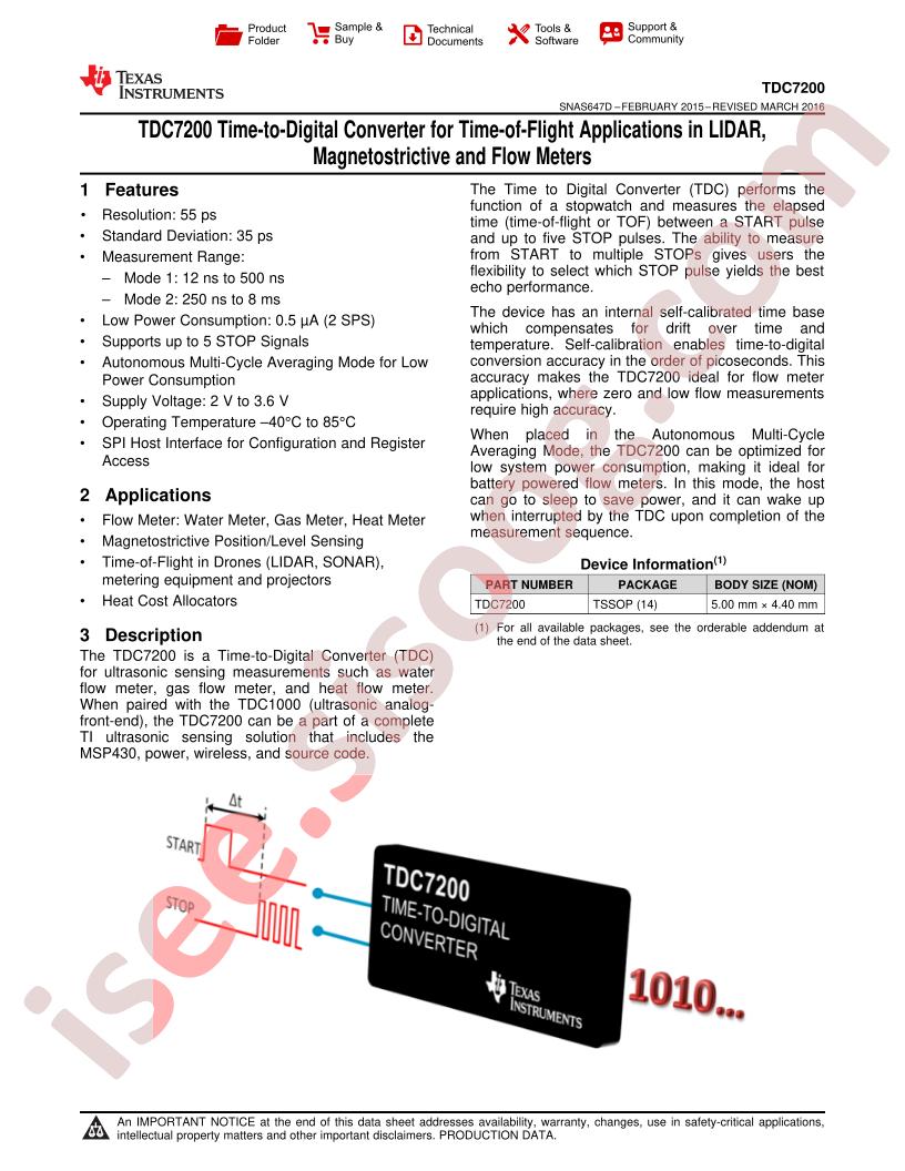 TDC7200 Datasheet