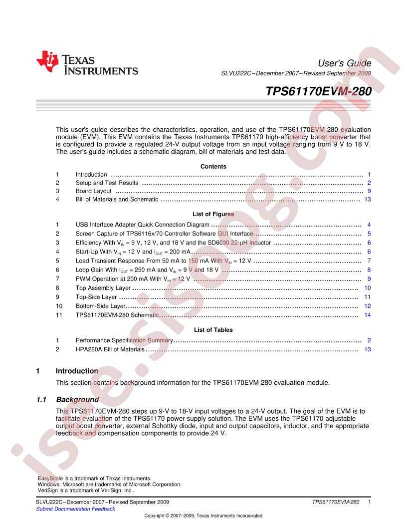 TPS61170EVM-280 Guide