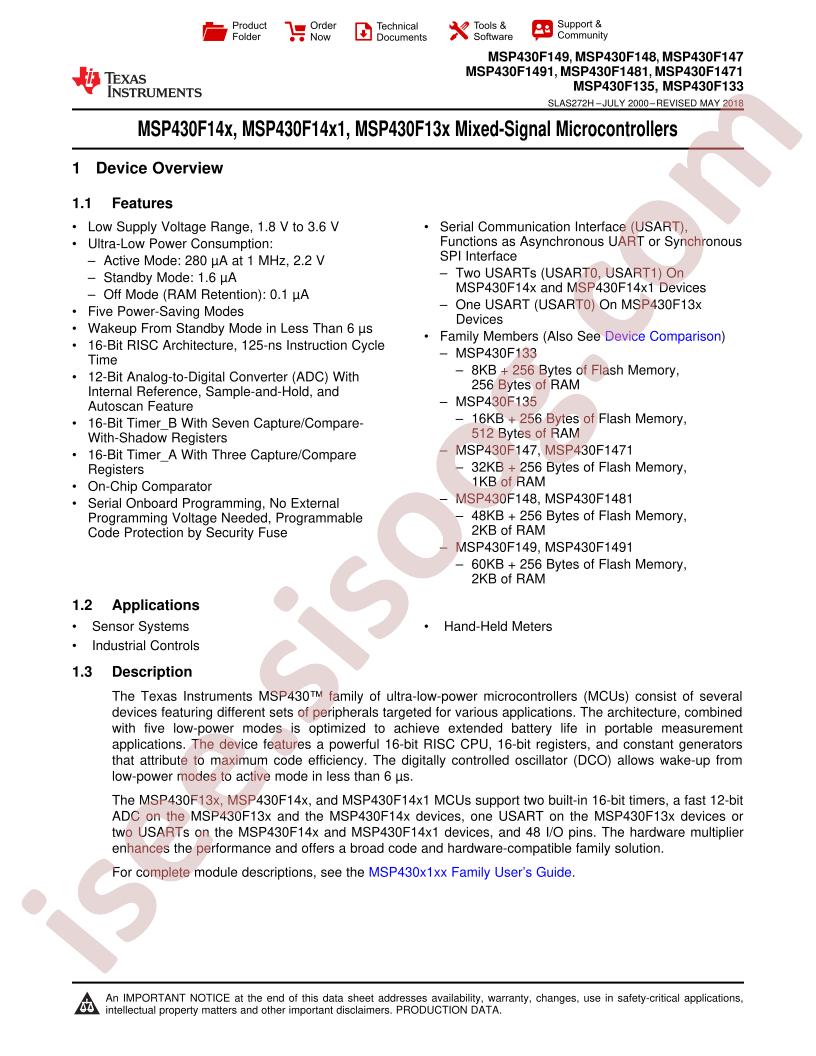 MSP430x13x, 14x(1) Datasheet