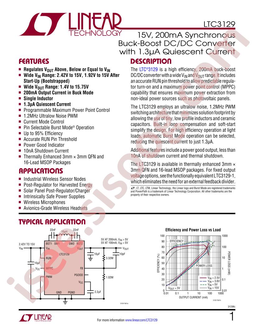 LTC3129 Datasheet