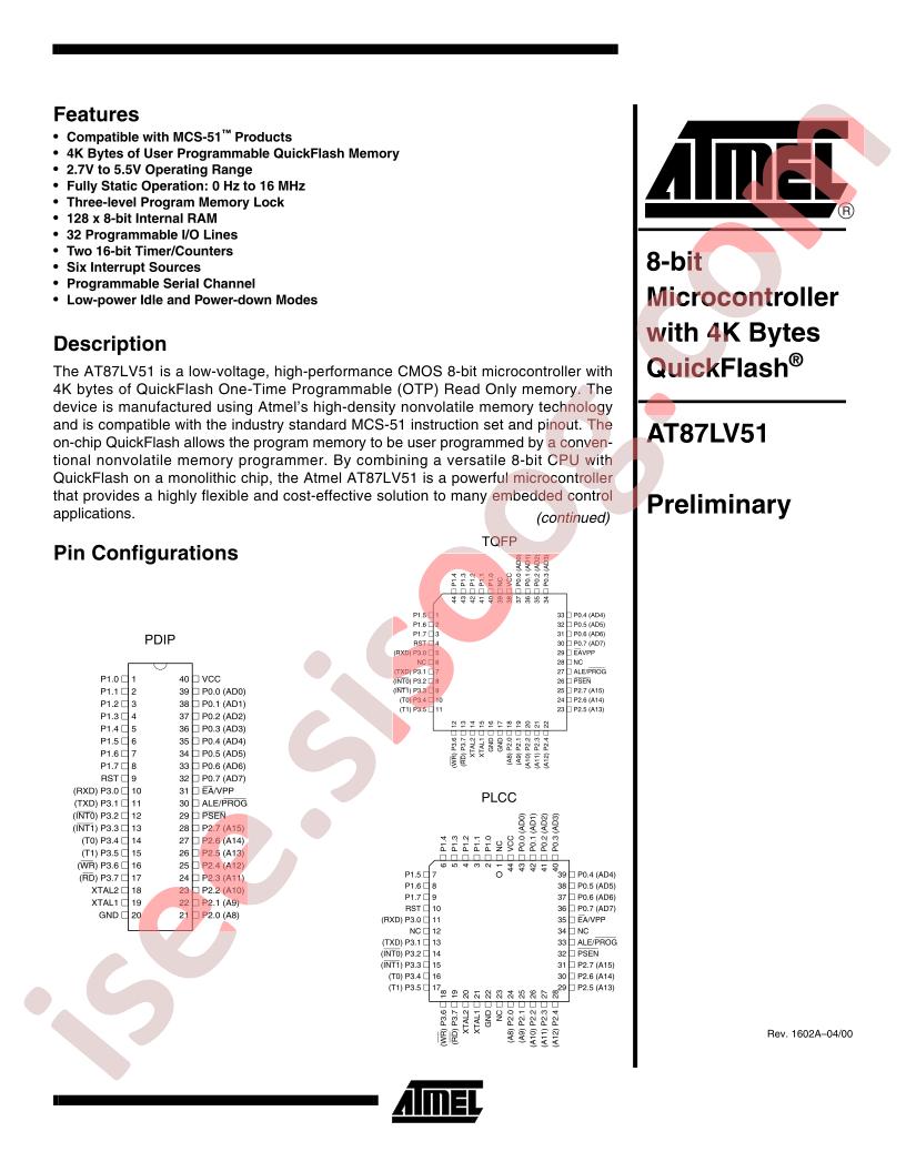 AT87LV51 Preliminary