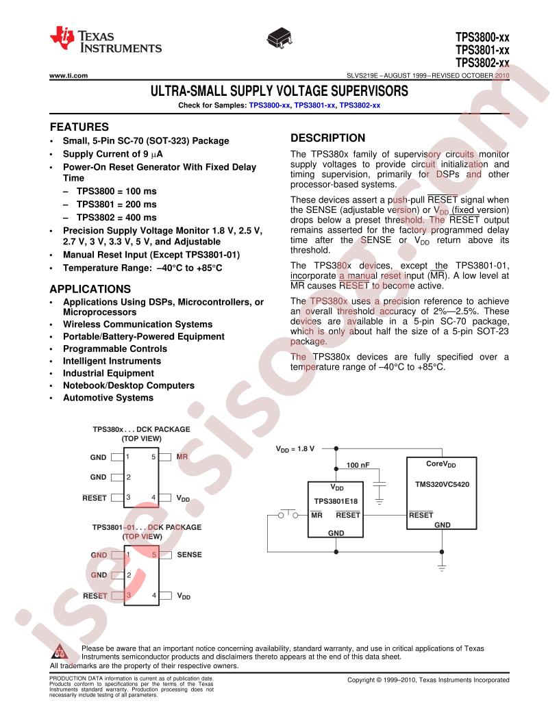 TPS3800-xx, 3801-xx,3802-xx Datasheet