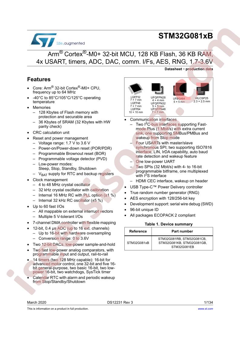 STM32G081xB Datasheet
