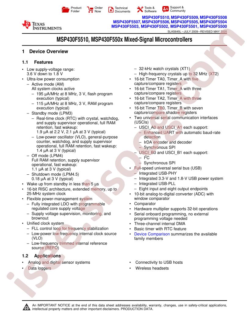 MSP430F550x,MSP430F5510 Datasheet
