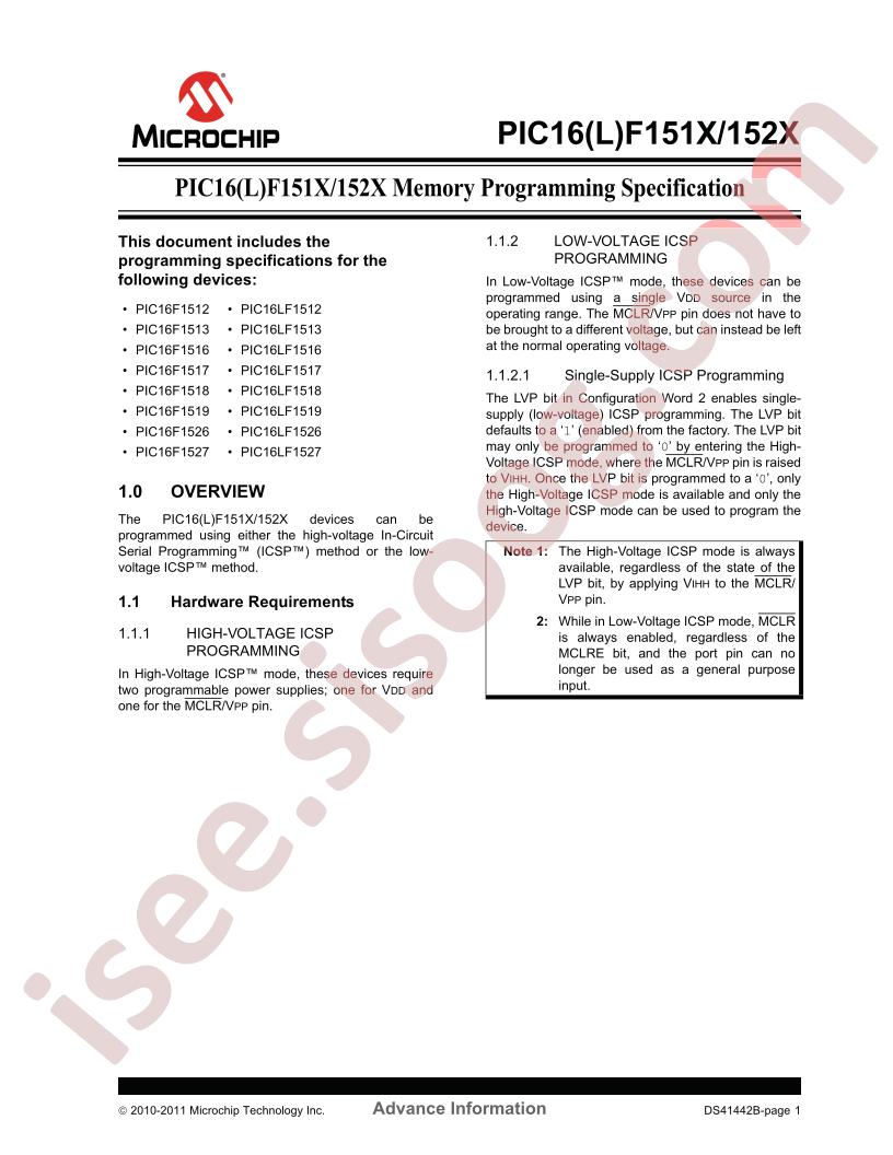 PIC16(L)F151x,152x Programming Spec
