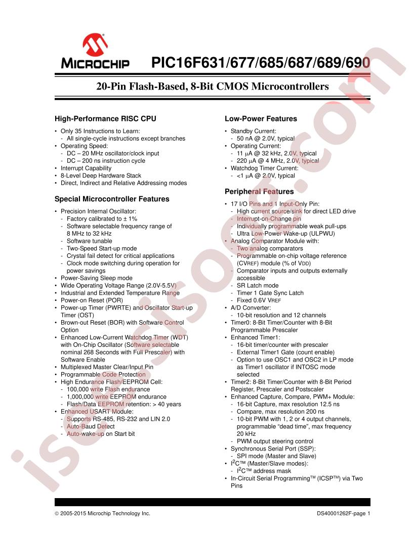 PIC16F631, 68x, 690 Datasheet