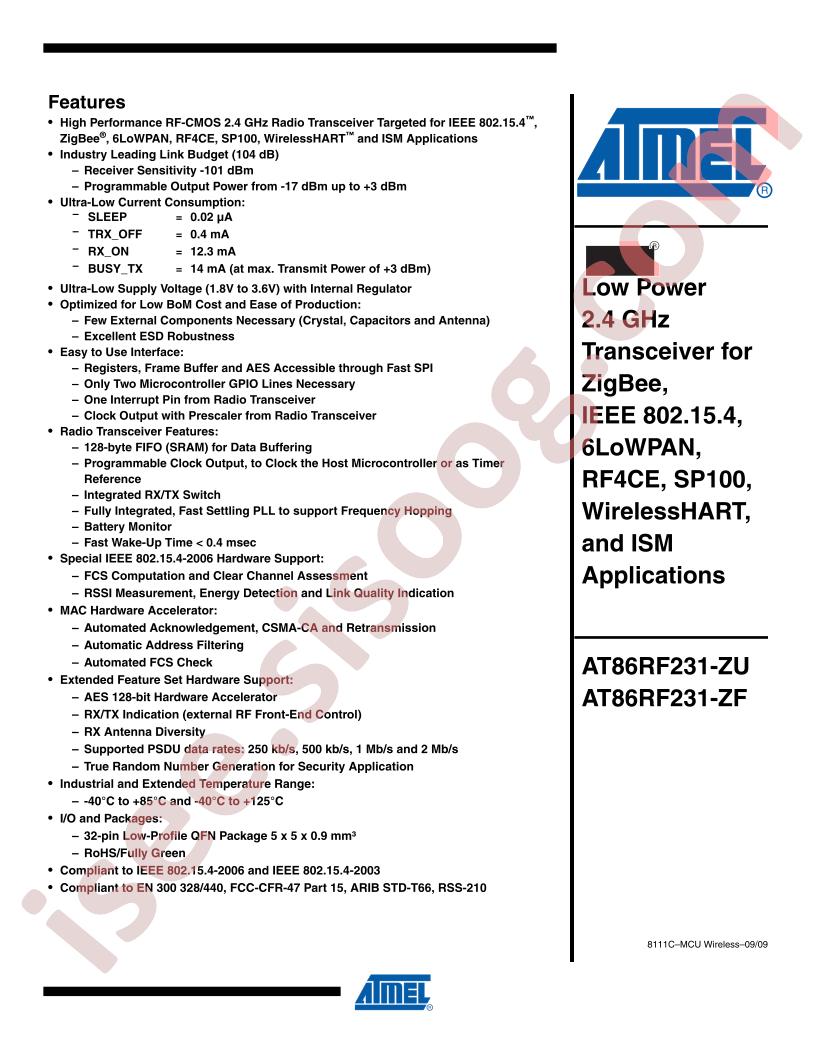 AT86RF231 Datasheet