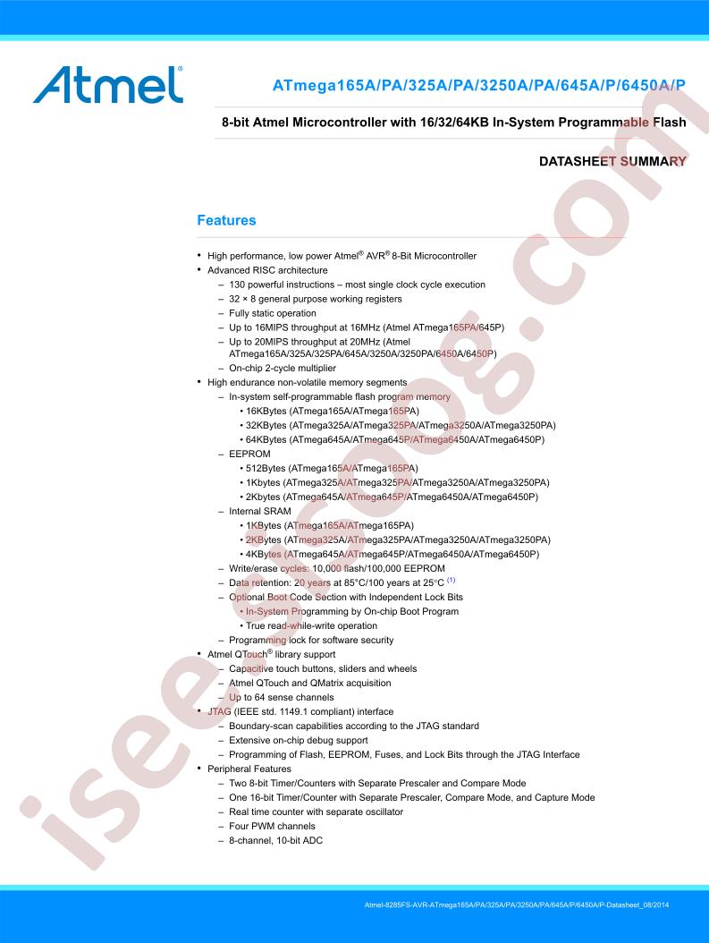 ATmega165A - 6450P Summary