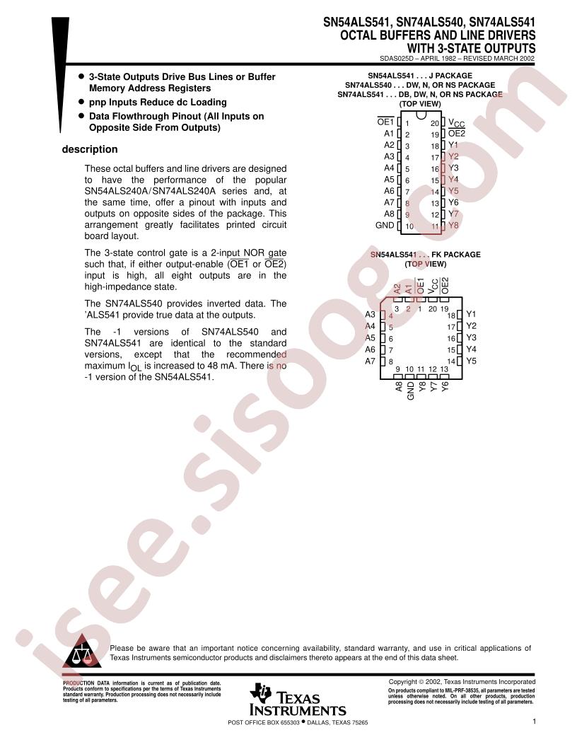 SN54ALS541, SN74ALS540-41