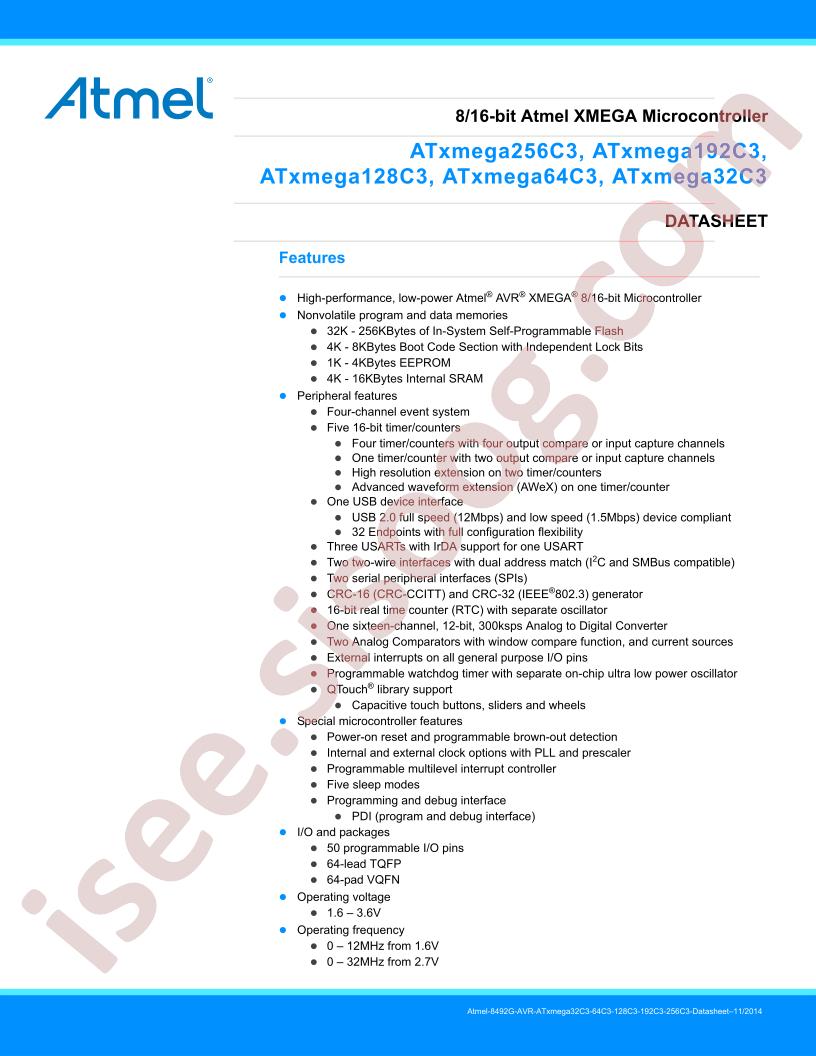 ATxMEGAzzzC3 Datasheet