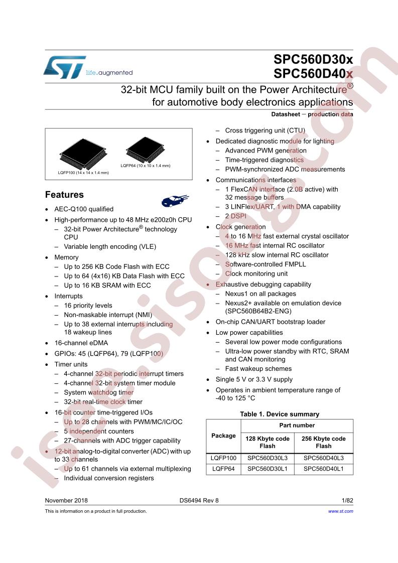 SPC560D30x, 40x Preliminary