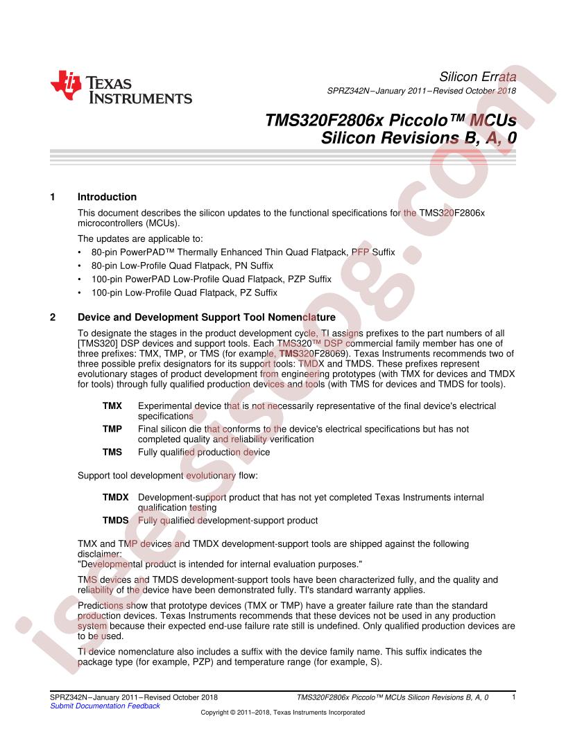 TMS320F2806x Errata