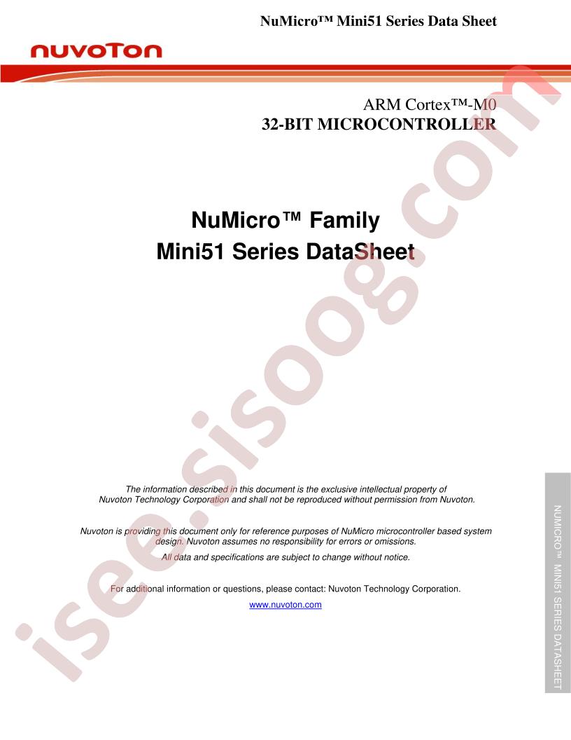 NuMicro™ Mini51 Series Data Sheet