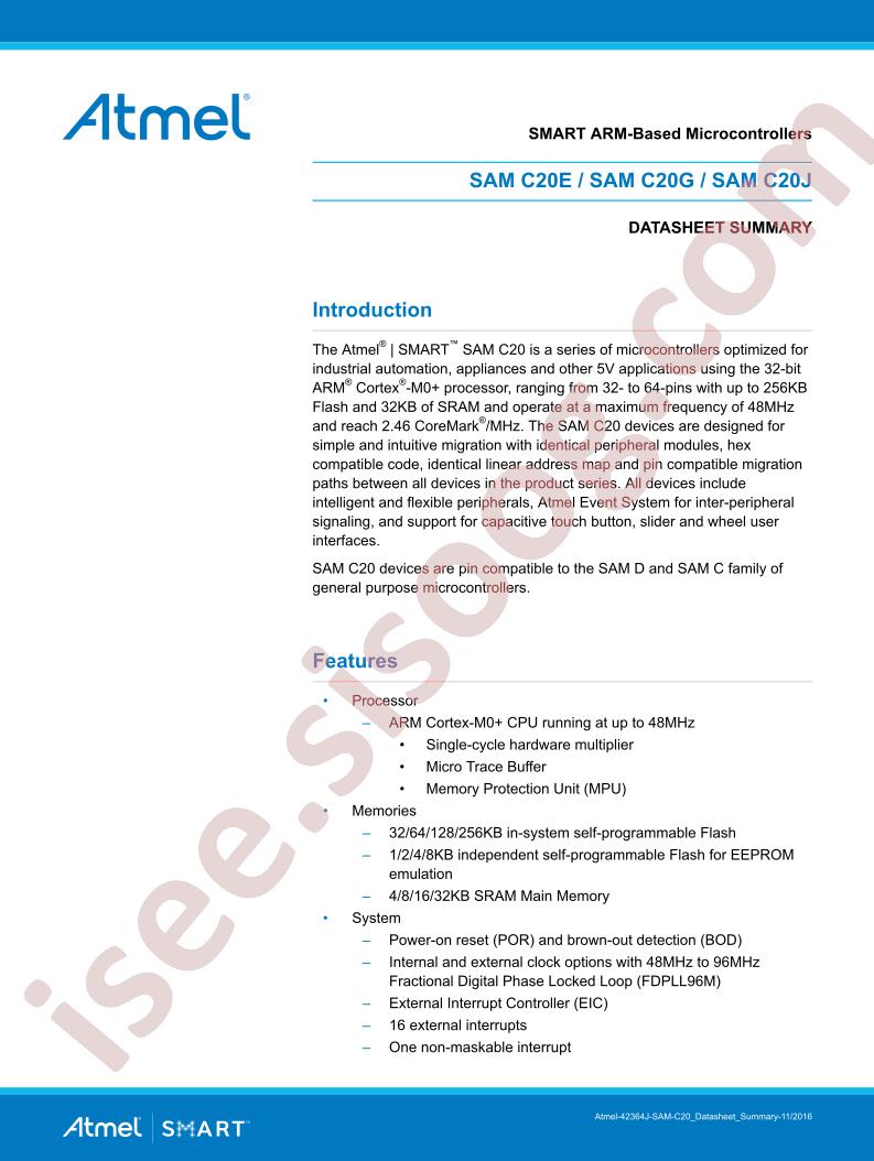 SAMC20 Datasheet Summary