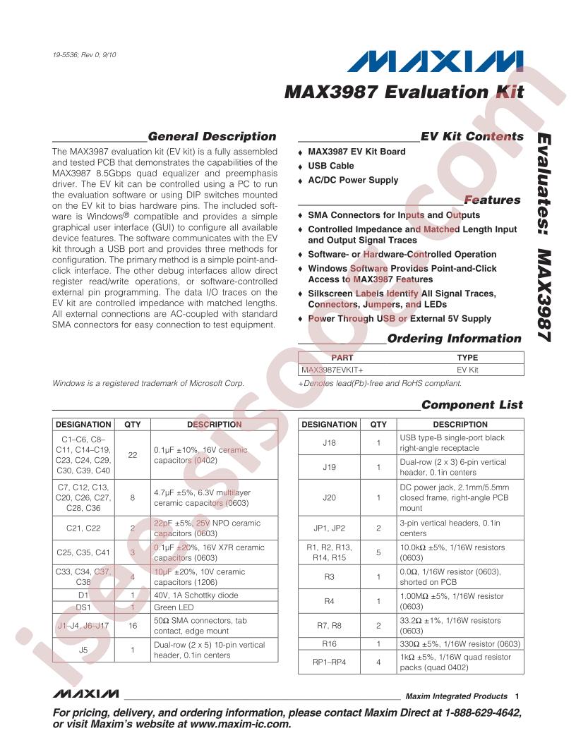 MAX3987 Evaluation Kit