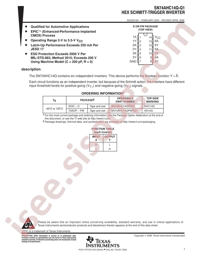 SN74AHC14Q-Q1