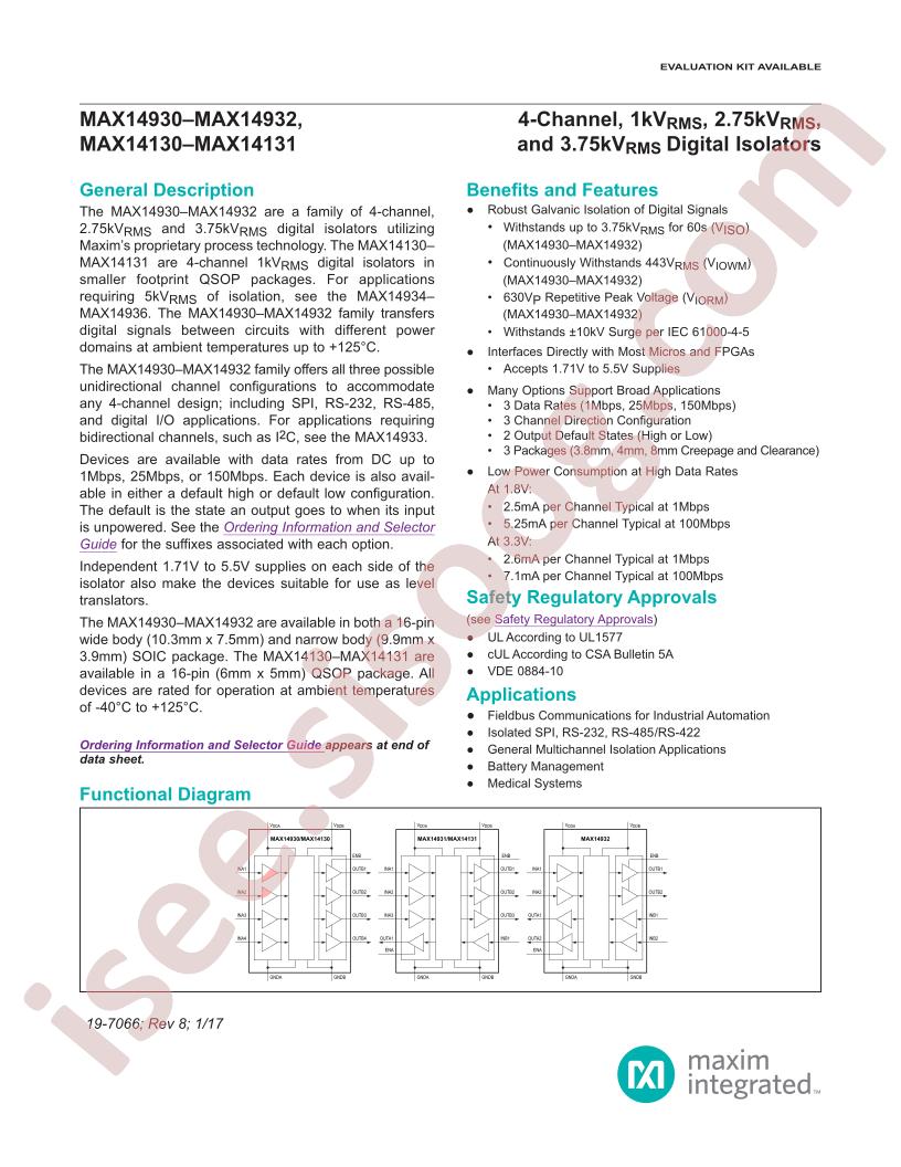 MAX14930-32, MAX14130-31 Series