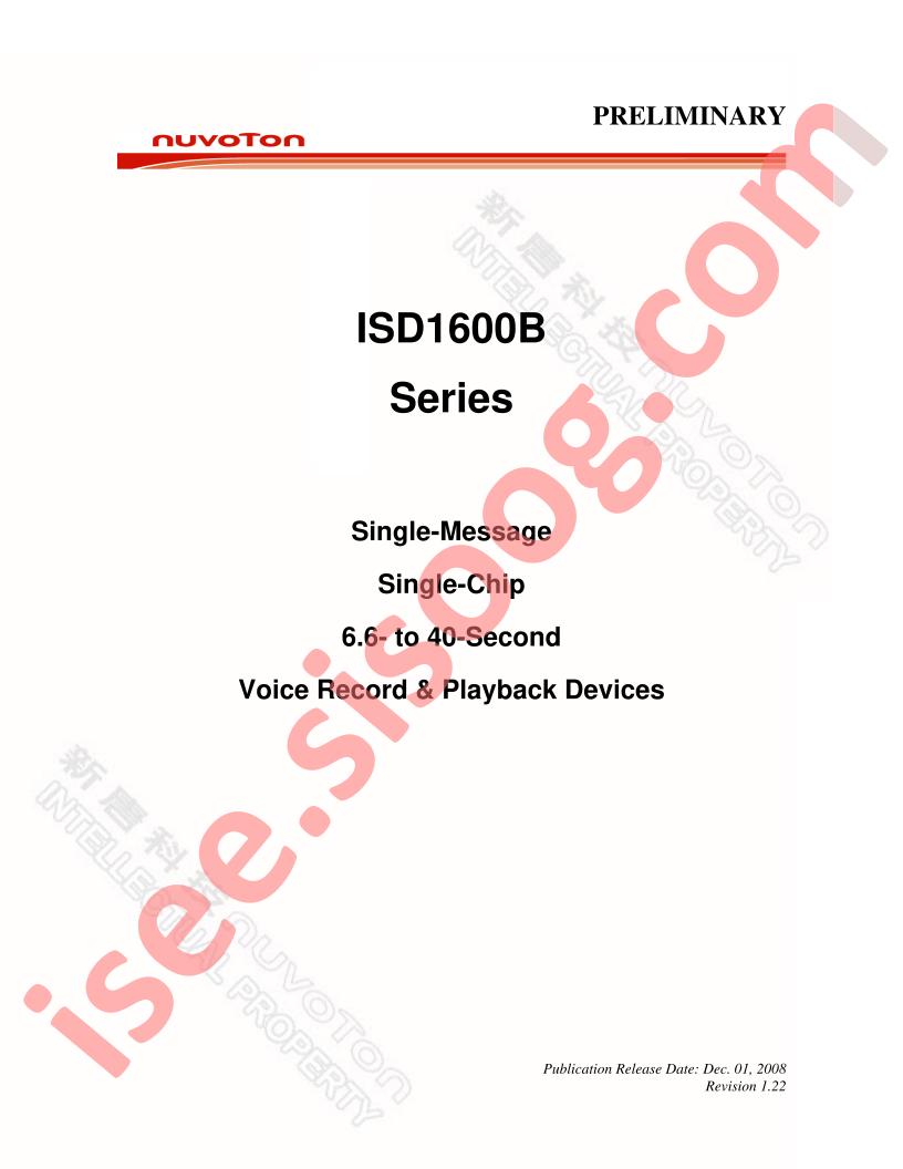 ISD1600B Series Preliminary