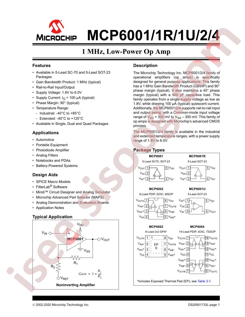 MCP6001/1R/1U/2/4