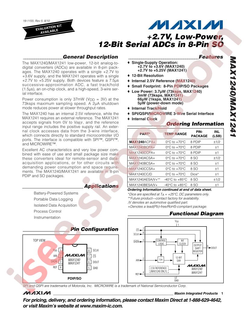 MAX1240, MAX1241 Datasheet