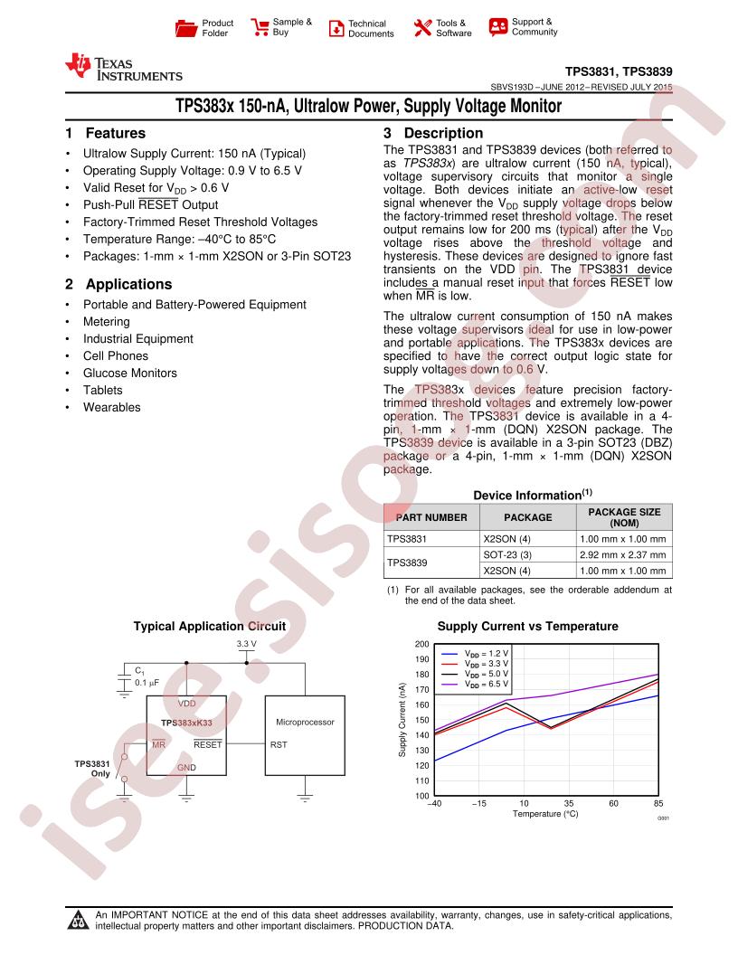 TPS3831, TPS3839 Datasheet