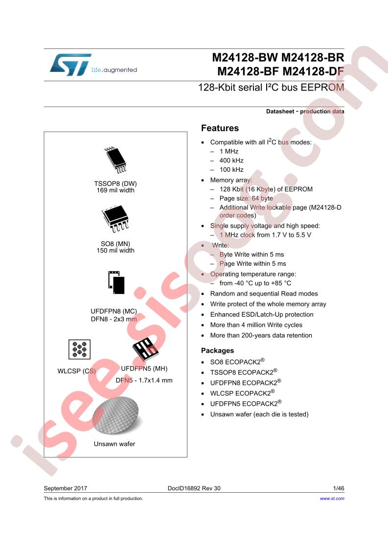 M24128-Bx, M24128-DF Datasheet